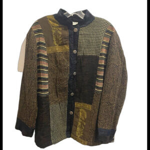 Vtg White Stag Brown Quilted Pattern Button Up Jacket M 8/10 Artsy Lagenlook